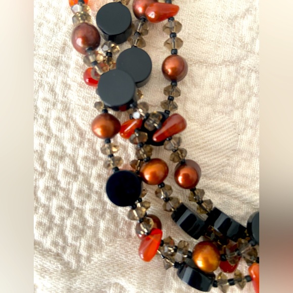 One of a kind, four strand crystal, cultured pearl, and glass bead necklace. - Picture 3 of 5